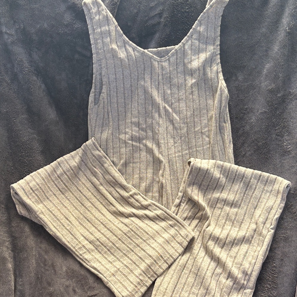 SHEIN Heather Gray Striped Jumpsuit